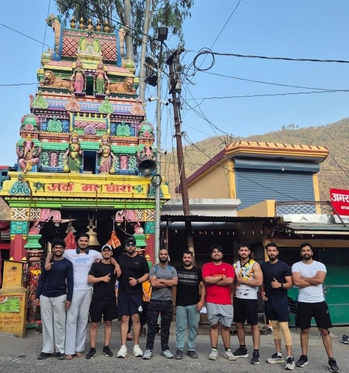 Group at a colourful temple in town